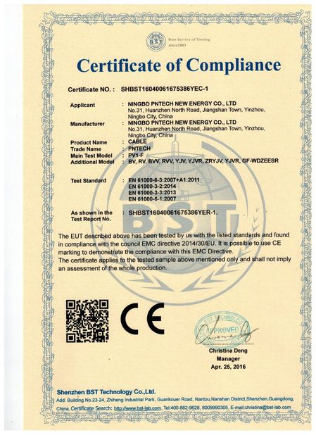 China ZHEJIANG PNTECH TECHNOLOGY CO., LTD zertifizierungen